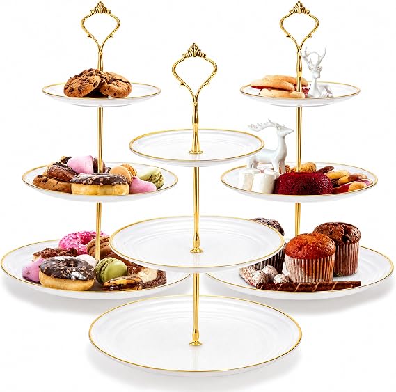 Goaste 3 Pack Tiered Cupcake Stand, Plastic Cupcake Stand Tower, 3 Tier Round Shape Dessert Serving Tray, White Cookie Candy Buffet Stand for Tea Party, Baby Shower, Wedding, Birthday, Christmas