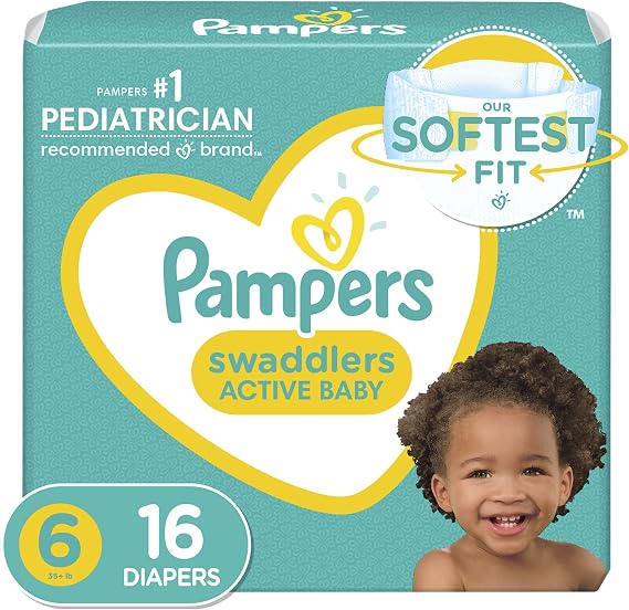 Diapers Size 6, 16 Count - Pampers Swaddlers Disposable Baby Diapers, Jumbo Pack (Packaging May Vary)