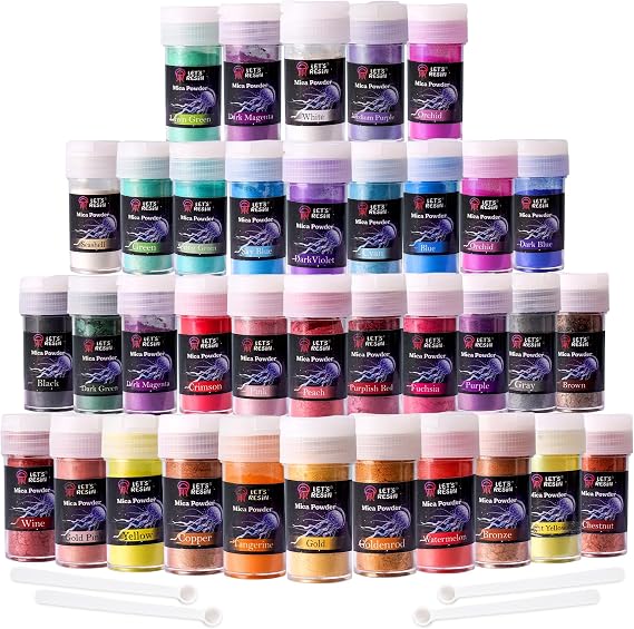 LET'S RESIN 36 Colors Mica Powder, Pigment Powder for Epoxy Resin/UV Resin | Natural Colorant Dye for Soap/Candle Making, Lip Gloss,Nail Polish, Slime and Bath Bomb