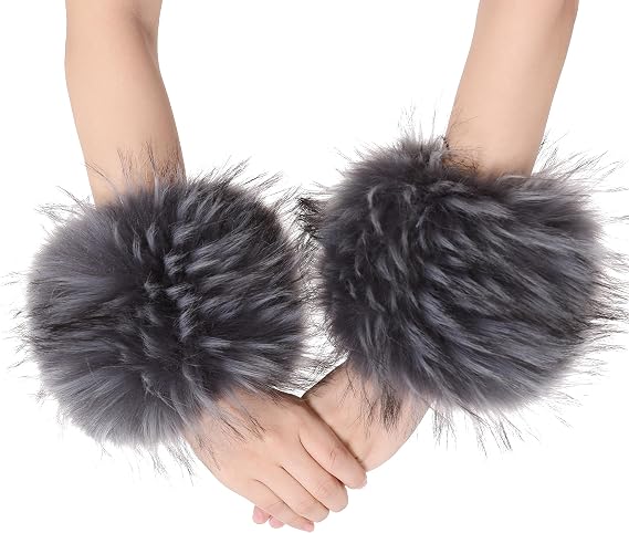 sy soul young Women's Faux Fur Wrist Cuffs Fox Fluffy Wrist Warmers