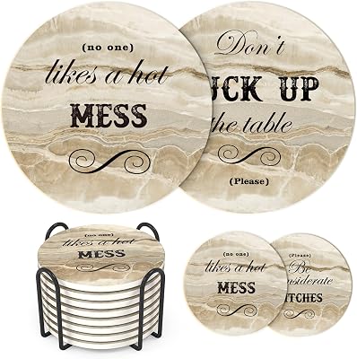 White Elephant Gifts for Adults, Funny Coasters Set of 8, Funny Gag Gift for Adults, Christmas House Warming Gifts New Home, Marble Style Absorbent Drink Coasters with Cork Base, Home Decor, 4 inches