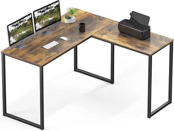 SHW Mission 48 x 48 L-Shape Home Office Computer Desk, Rustic Brown