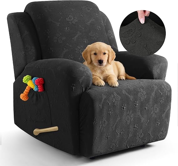 Ruaozz Recliner Chair Covers, 4 Pieces Recliner Covers Washable, Black