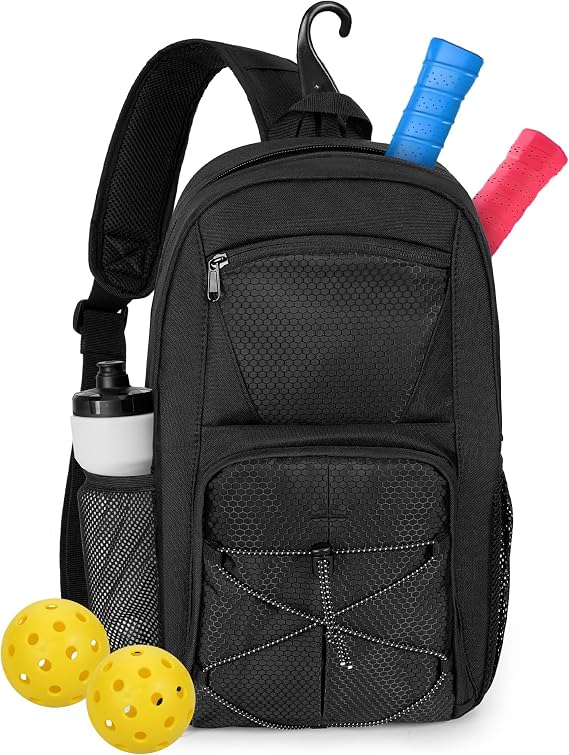 GOBUROS Pickleball Bags for Men Women, Pickleball Sling Bag for 2 Paddles | Pickleball Paddle Bag with Multiple Pockets and Hanging Fence Hook, Pickleball Crossbody Backpack