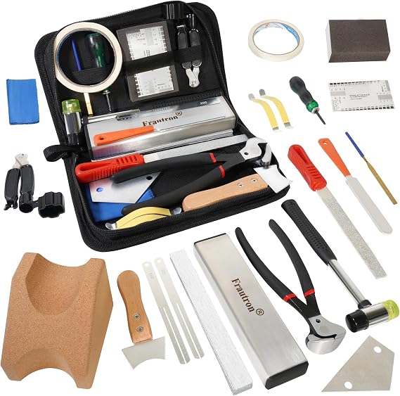Guitar Luthier Fret Repairing Maintenance Setup Tool Kit | Guitar Neck Rest Cradle Fret Leveling Beam Puller Slot Cleaning Saw Files Hammer Fret Rocker String Action Gauge Spreaders