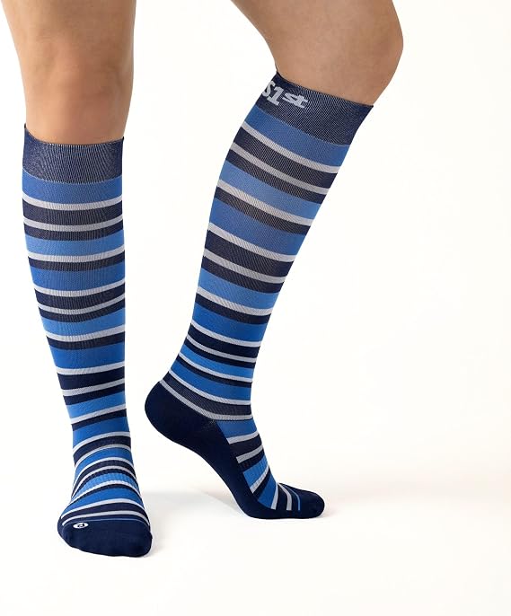 OrthoSleeve Medical Grade Compression Socks 15-20 mmHg Large Blue Stripes