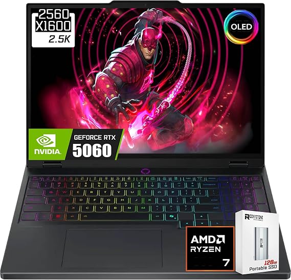Lenovo Legion 5 15.1" WQXGA OLED 165Hz Gaming Laptop, NVIDIA GeForce RTX 5060 8GB GDDR7, AMD Ryzen 7-260(>Intel i9-13905H), WiFi 7, RGB Backlit, Win11 Home, W/128GB PSD(16GB|512GB SSD)