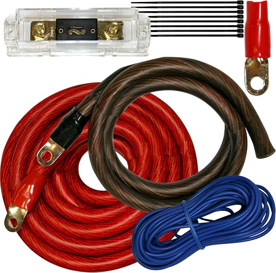 0 Gauge Amplfier Power Kit for Amp Install Wiring 1/0 Ga Cables 4500W 200 ANL