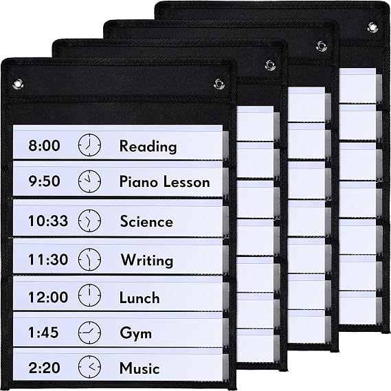 Leinuosen 4 Pcs Magnetic Pocket Chart for Classroom, Black