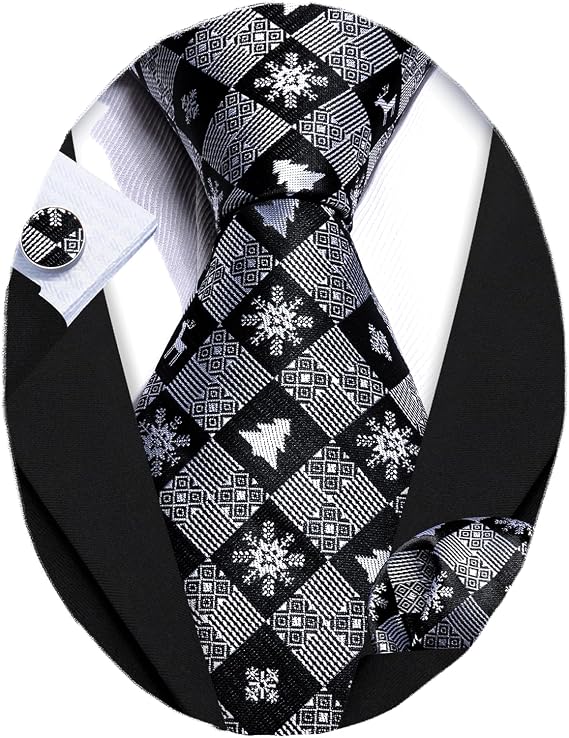Barry.Wang Christmas Ties Men Necktie Silk Tie Sets Handkerchief Cufflinks