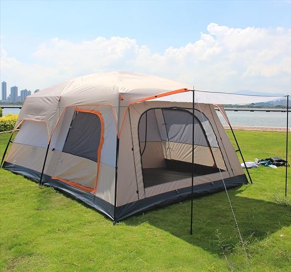 Large 2 Room Tent, Rainproof and Sunproof, Double Layer, Foldable, Pneumatic Type, Includes Fan Compatible Front Room for 2 to 12 People, Camping Tent, Perfect for Parks, Pools, Bicycles