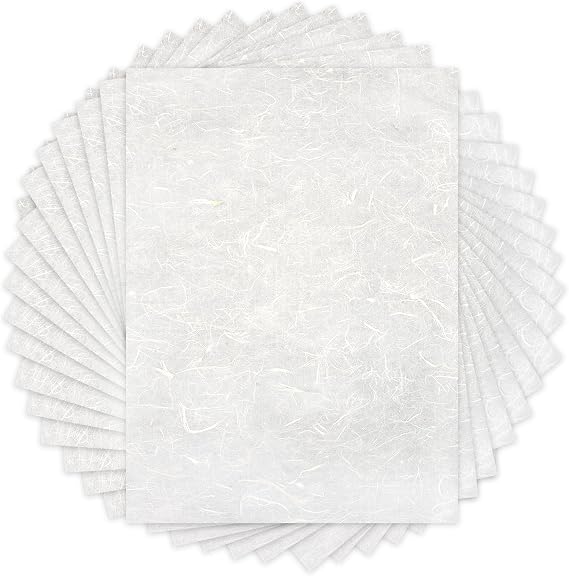Benvo 50 Sheets A4 Natural Mulberry Paper Visible Plant Fibers Rice Paper Printable Decoupage Tissue Paper Sheets for Writing, Painting, Card Making, DIY Crafts(8.3x11.7in, Semi Transparent Off White)