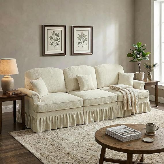 SoarFlash Modular Sectional Sofa Couch, Comfy Chenille Sofa with Removable Ruffled Skirt, Flared Armrests, Sturdy Legs, Convertible Sectional for Living Room, Bedroom, Apartment (Beige)