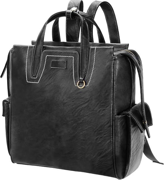 GOWIN Leather Laptop Backpack Briefcase Bag for Men Leather Messenger Bag for Travel and Office Shoulder Bag (Black)