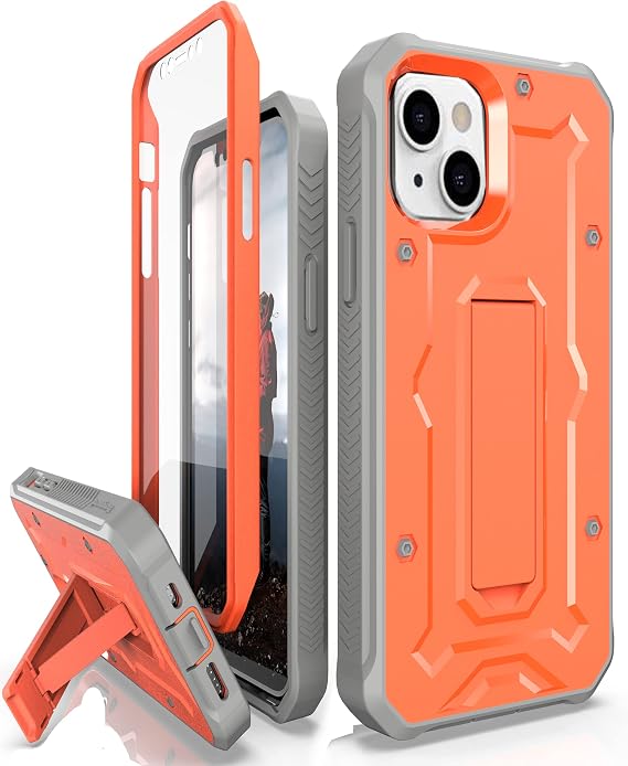 CaseBorne ArmadilloTek V Compatible with iPhone 14 / iPhone 13 Case - [Up to 21 Feet Drop Proof] - Military Grade Full Body Heavy Duty with Built-in Screen Protector and Kickstand - Orange