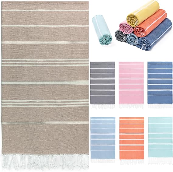 Turkish Beach Towel, 36"x71" Quick Dry Sand Free Oversized Towel, Khaki
