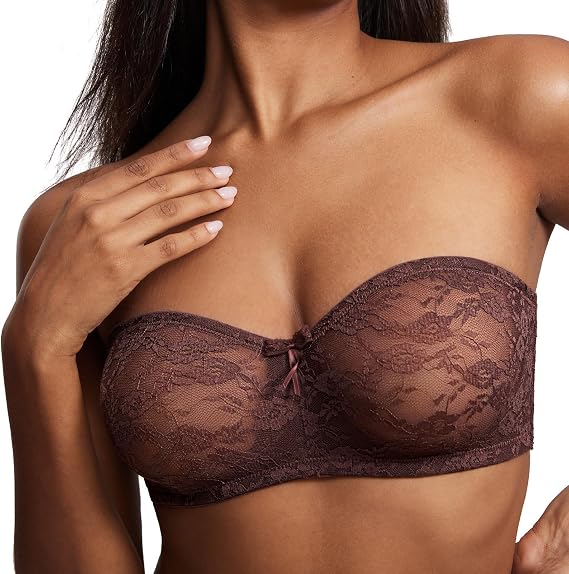 DOBREVA Women's Strapless Lace Bras Unlined See-Through