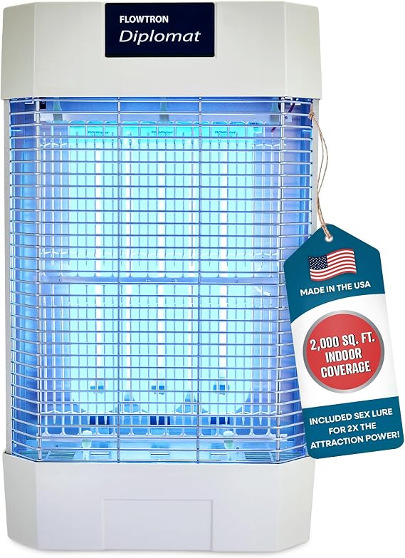 Flowtron Indoor Bug Zapper, 120W UV, Shock Grid, 2000 Sq Ft, UL | Wall-mount trap for larger kitchens and barns; drops insects into a removable chamber, no sticky refills.