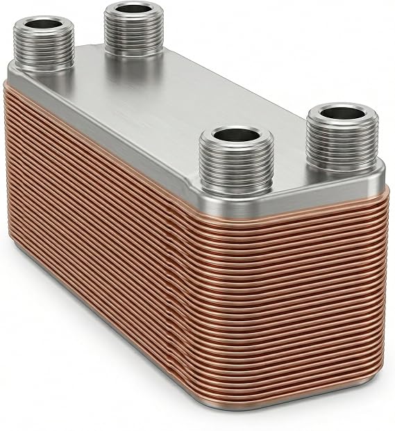 3"x8"-10 plates Brazed Plate Heat Exchanger - High Efficiency Heat Exchanger for Radiant Floor Heating, Outdoor Wood Boiler, Solar, Wort Chiller - Copper Brazed, Compact Design