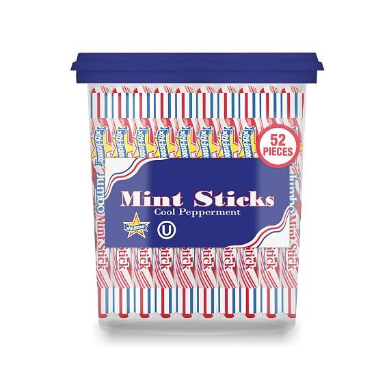 Atkinson's Jumbo Mint Twists Peppermint Sticks, Soft Candy, 0.7oz, 52ct Jar