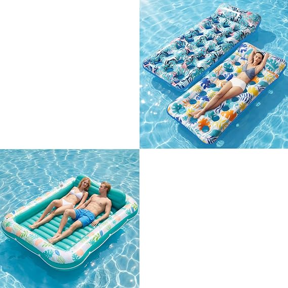 Stonful 2 Pack Inflatable Pool Floats & 87" x 63" X-Large Inflatable Tanning Pool Lounger for Pool Party, Summertime Beach, Outdoor