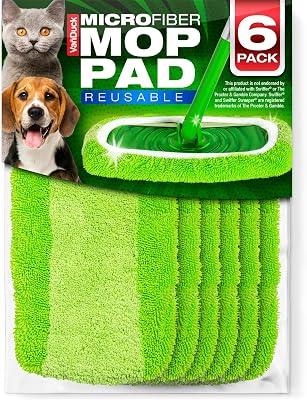 VanDuck Reusable Mop Pads Compatible with Swiffer Sweeper 6-Pack - Washable Microfiber Mop Pads for Wet & Dry Use - All Purpose Floor Mopping and Cleaning Product