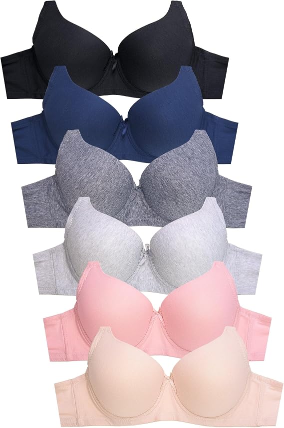 Mamia Women's Basic Plain Bras, Size 30A Thru 46DDD, Pack of 6