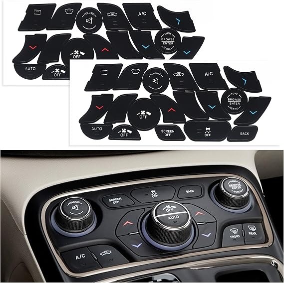 2PCS AC Dash Button Repair Kit Compatible with Chrysler 200/300,Car Button Stickers for Quick Fixing Faded AC Control Buttons,Radio+Dash Buttons Decals Car Accessories (for Chrysler)