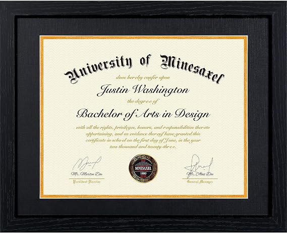 16x20 Diploma Frames 12x15 with Black Mat, Fits Degree Certificate Document, 20 x 16 Walnut Color Frame with Tempered Glass Panel for Wall Mounting