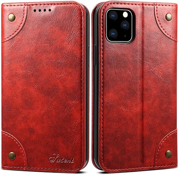 SINIANL for iPhone 11 Pro Max Case Wallet Leather Flip Folio Cover, Red