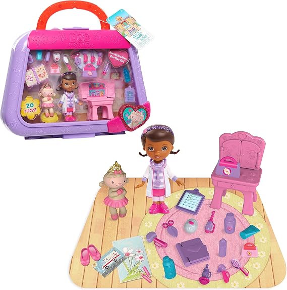 Just Play Doc McStuffins On-the-Go So Much Better Lambie 20-Piece Playset, Doc McStuffins Doll, Lambie Figure, 16 Tools and Accessories, Carrying Case, Officially Licensed Kids Toys for Ages 3 Up