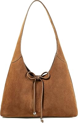 Bow Tie Suede Hobo Bags for Women Large Shoulder Bag Handbags Chic Purse Satchel for Travel Work