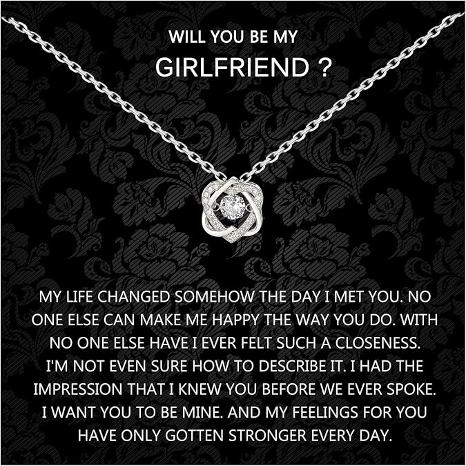 NOURISHLOV Will You Be My Girlfriend Necklace, Sterling Silver Interlocking 2 Hearts Necklace for Her Proposal, Valentines Day Gift, Creative Ways To Ask A Girl Out, Ask Out Girlfriend