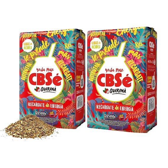 CBSe Yerba Mate Energia (Guarana) 2-Pack, 500 g (17.6 oz) Each, Flavored Loose Leaf Yerba Mate with Guarana, Naturally Caffeinated, GlutenFree