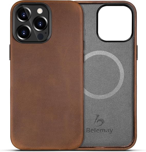 Belemay Crazy Horse Leather Case for iPhone 13 Pro Max (6.7") Vintage Brown