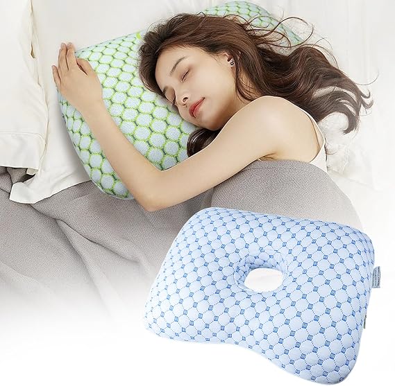 Ear Piercing Pillow for Side Sleepers with an Ear Hole for CNH and Ear Pain Ear Inflammation Pressure Sores, Washable and Adjustable Ear Guard Pillow(Blue)