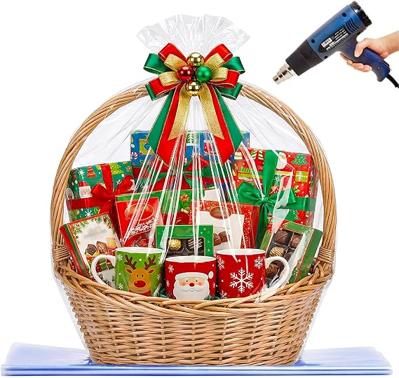 LazyMe Shrink Wrap Bags for Gift Baskets, 35x44 Inch, XL, 5 Pcs