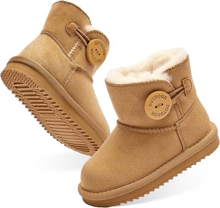 Balabala Kids Water-Resistant Snow Boots, Winter, Warm, Faux Fur, Suede