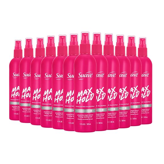 Suave Max Hold Non-Aerosol Hairspray, Vitamin-Enriched, 11 fl oz, 12-Pack