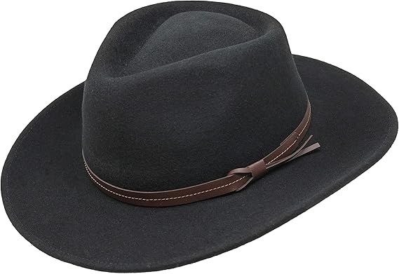 Borges & Scott Hardy - Lightweight Wide Brim Fedora - Leather Band - 100% Wool Felt - Crushable for Travel - Water Resistant