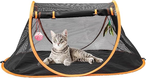 Taşınabilir Kedi Örgü Çadır Pet Kafesi, Açılır Sandık, Katlanabilir Köpek Kulübesi, İç Mekan, Dış Mekan, Dış Mekan, Rahat Köpek Evi - Yıkanabilir Kumaş, Küçük Hayvanlar için 2 Kedi Oyuncağı, Taşıma