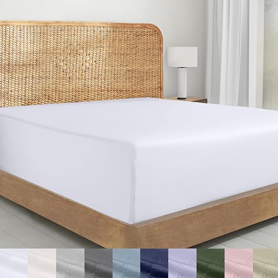 California Design Den 100% Organic Cotton King Fitted Sheet, Bright White