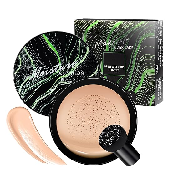Air Cushion CC Cream Foundation - Mushroom Head BB Cream Concealer Makeup Base Moisturizing & Long-Lasting for All Skin Types and Even Color Correcting (Natural)