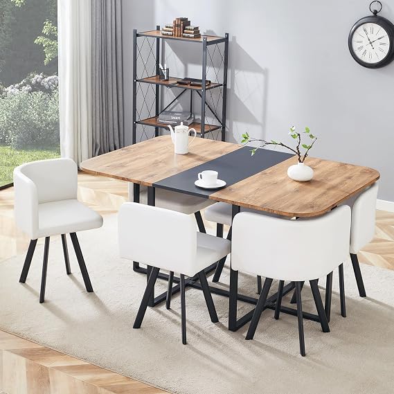 Modern Dining Table Set for 6,60" Space Saving Kitchen Table Set with Tucking Chairs, Wood Dining Table Set with Metal Legs,Compact Design for Dining Room and Small Apartment,Easy Assembly