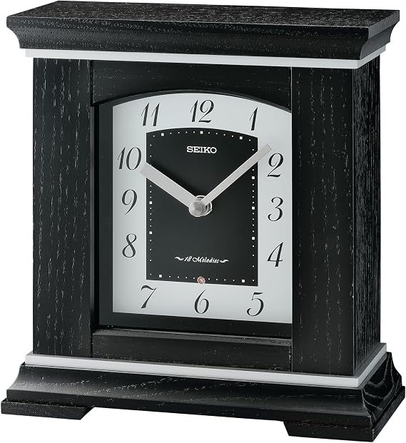 SEIKO QXW249KLH 18 Melodies Musical Mantel Clock, 8.5 x 8 x 4 Inches