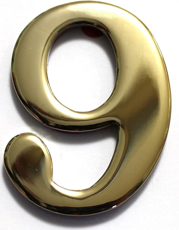 2" Solid Brass Mailbox Number #9 / Better Box Mailboxes Two Inch Tall Numbers with 3M Peel and Stick Auto Grade Adhesive - Clear Coat Sealed Weatherproof BN9