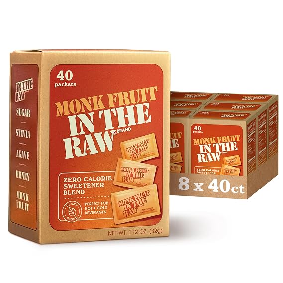 Sugar in the Raw Monk Fruit, Natural Monk Fruit Sweetener, Sugar-Free, Gluten Free, Zero Calorie, Vegan Sugar Substitute, 40 Count Packets (Pack Of 8)