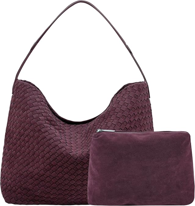 Leather Woven Tote Bag for Women, Vintage Suede Woven Hobo Bag, Large Crossbody Shoulder Slouchy Handbag
