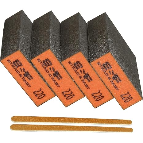 S&F STEAD & FAST Sanding Sponge 220 Grit 4 Pcs, Wet and Dry, 2 Emery Boards
