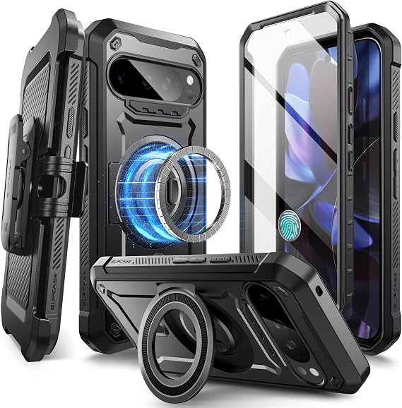 SUPCASE for Google Pixel 9 Pro XL Case 2024, Compatible with MagSafe, Black | Built-in Kickstand, 360 Rotating Belt Clip, Screen Protector, Rugged Magnetic Case, Military-Grade Protection, UB Pro Mag